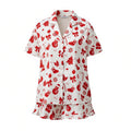 Women 2 Pieces Christmas Pajamas Sets V Neck Short Sleeve Christmas Themed Print Tops and Drawstring Waist Shorts Satin Suits