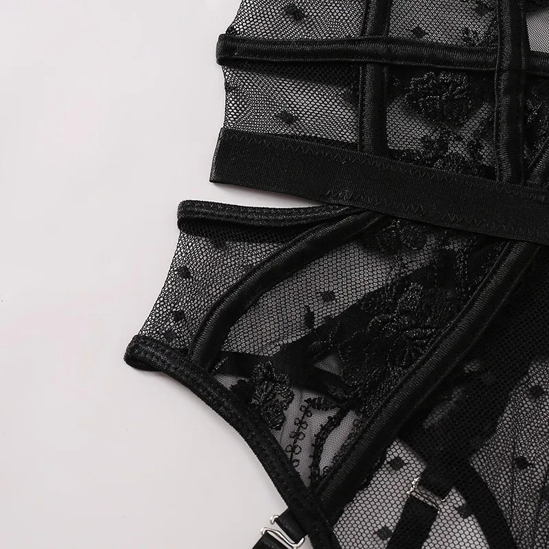 Toucheart Lace Sexy Skinny Babydoll Bodysuit Embroidery Erotic Private Adult Suit Solid Color Patchwork High Waisted Sexy Set