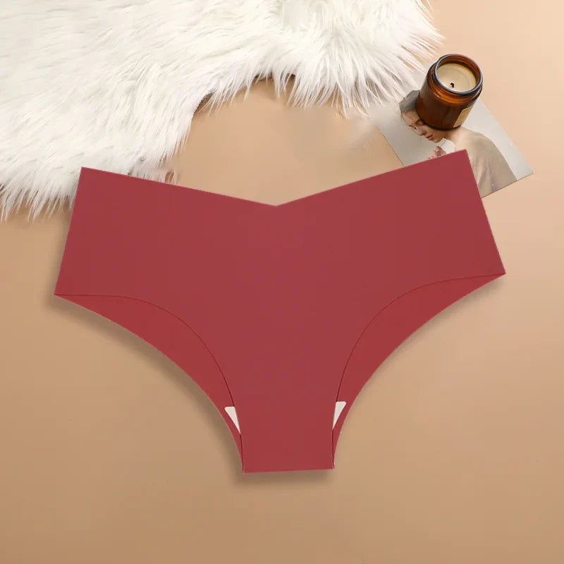 20PCS Women's Seamless Maillard Underwear Sexy V-Shaped Mid Waist Ice Silk Brief 10 Soild Color Cozy Stretch Sexy Underpant S-XL