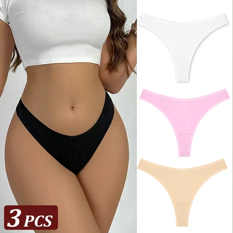 3PCS Seamless Thong Cotton Women Thin Strap Low Waist High Flexibility Panties Sexy Underwear Ladies Briefs T-back Soft Women