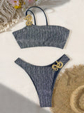S - XL Glitter Sparkling One Shoulder Bikini Female Swimsuit Women Swimwear Two-pieces Bikini Set Bandeau Bathing Suit Swim Lady