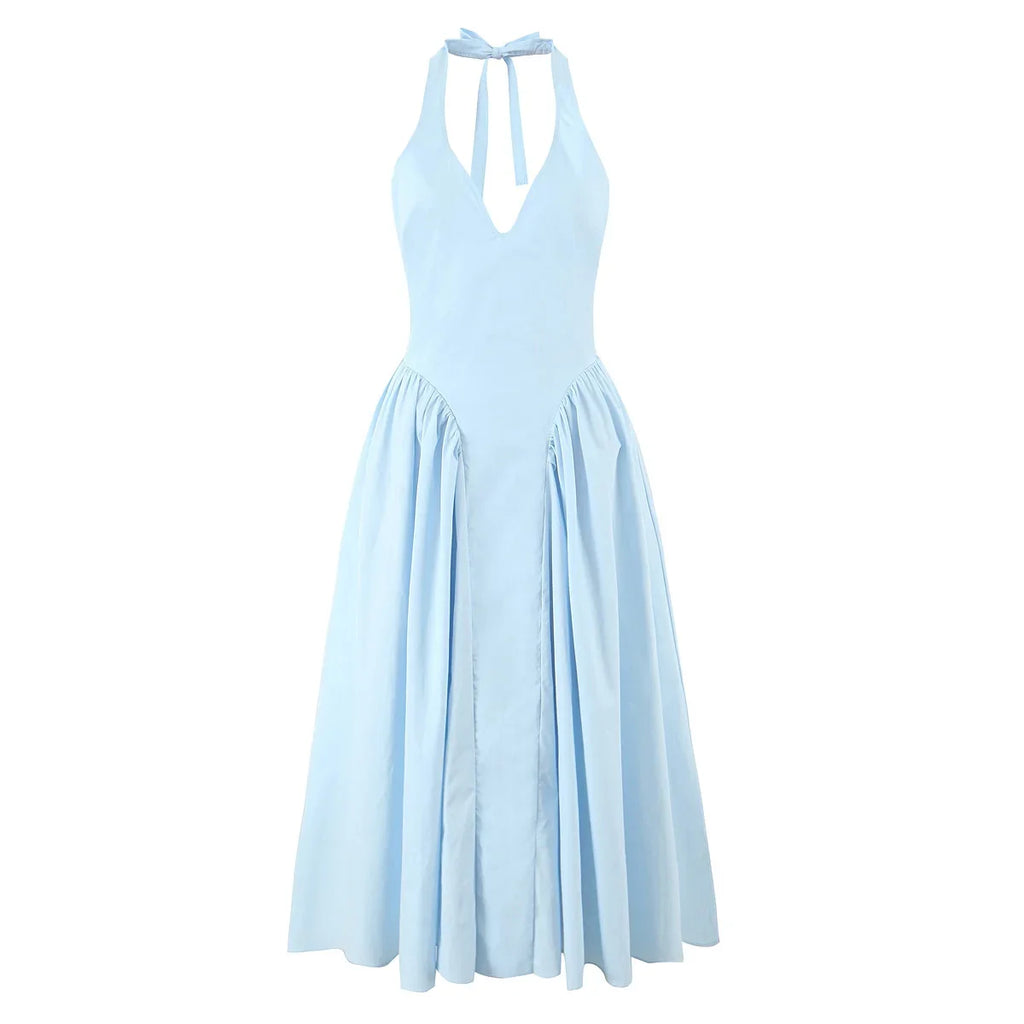 Foridol Summer Spring White Cotton Women's Dress Backless Halter Midi Party Dresses Elegant Vinatge A-line Vestidos 2025 New In