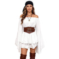 Women Solid Color Flowy Shorts Romper Off Shoulder Long Flare Sleeve Cinched Waist Ruffled Jumpsuit for Daily Party Club