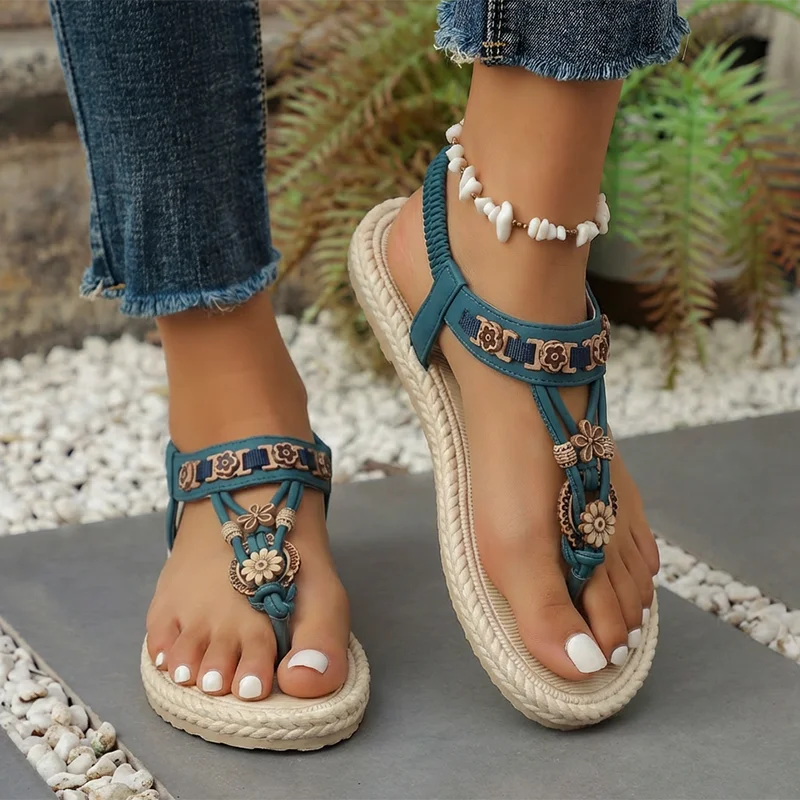 2026 Bohemia Style Flats Sandals Women Summer Slip On Clip Toe Beach Sandles Woman Lightweight Plus Size 43 Gladiator Sandalias
