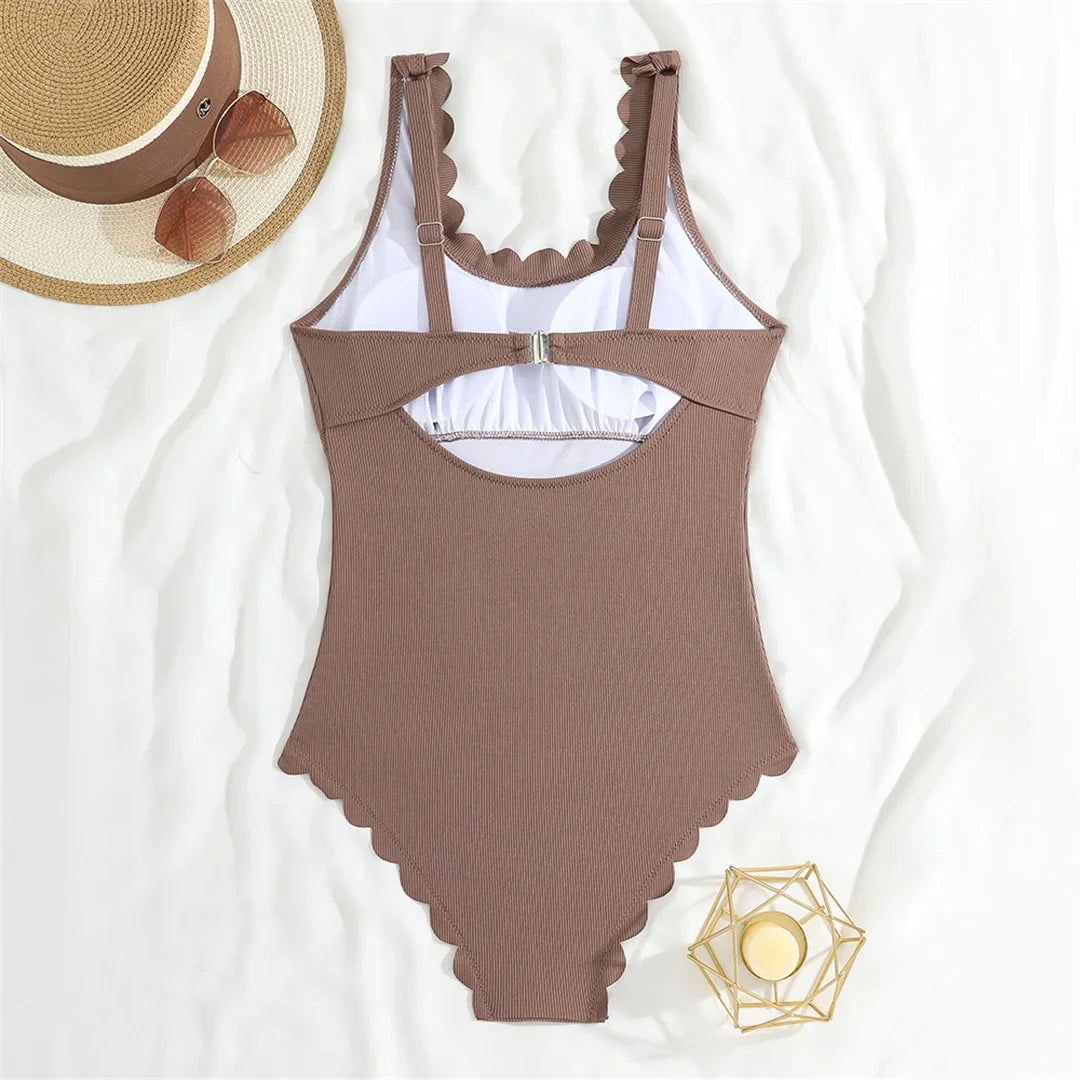 S - XXL 11 Colors Ribbed Frilled Women Swimwear One Piece Swimsuit Female Backless High Leg Cut Bather Bathing Suit Swim K7097