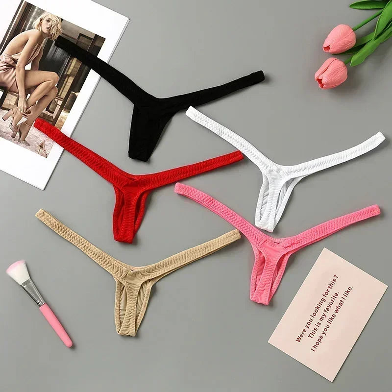 4PCS Thong Sexy Low Waist Mini Panties Deep V Thong Women's Breathable One Line Bikini Bottom Thong Female Panty Women Underwear