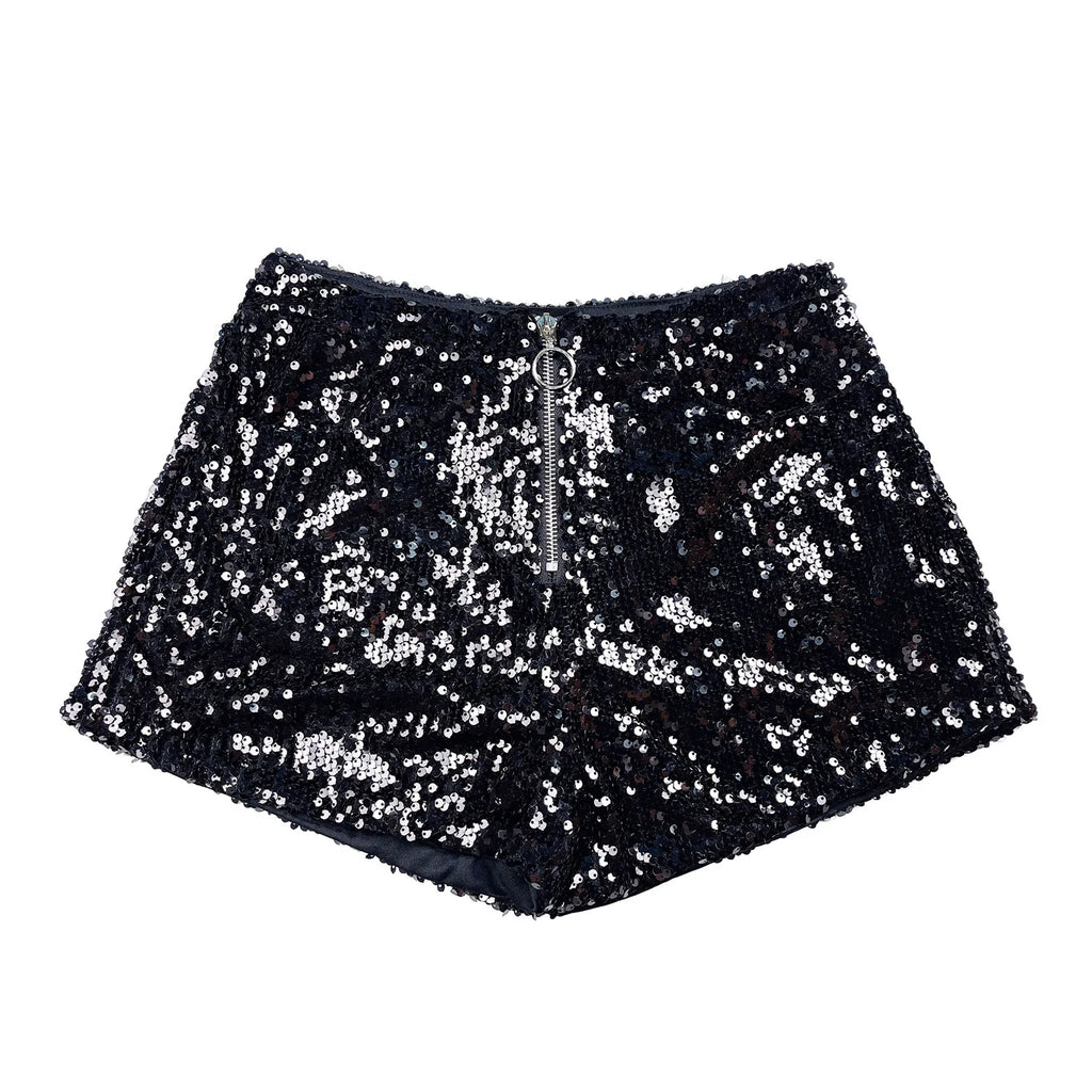 New Versatile Sequins High Waist Shorts Casual Shorts Bar Dance Performance Shorts Shine Zipper Sexy Pure Desire Nightclub XMWV