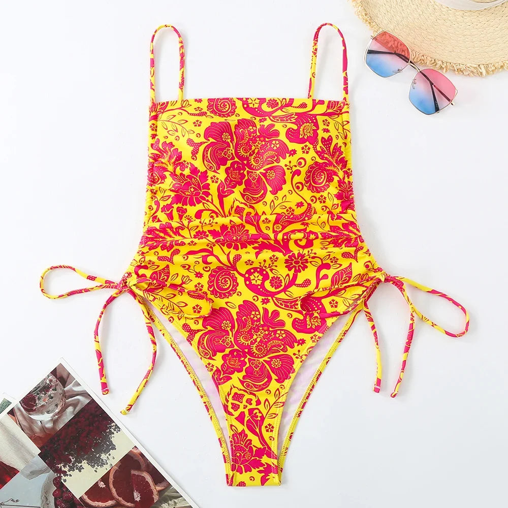 2026 Floral String One Piece Swimsuit Backless Sexy Swimwear Women Bathing Suit Female Swimming Summer Beachwear Bodysuit