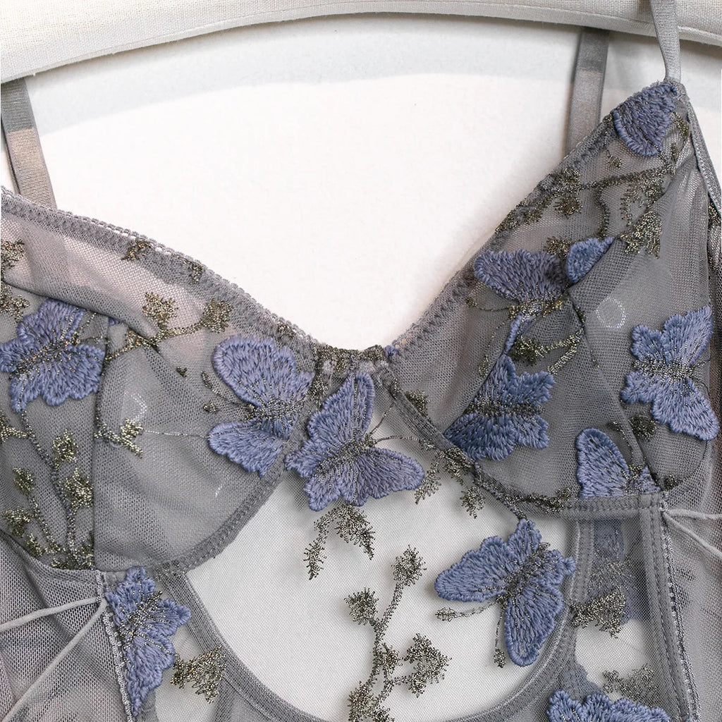 Bikini Fashion Sexy Butterfly Embroidery Slim-Fit Sexy All-Match Jumpsuit for Women