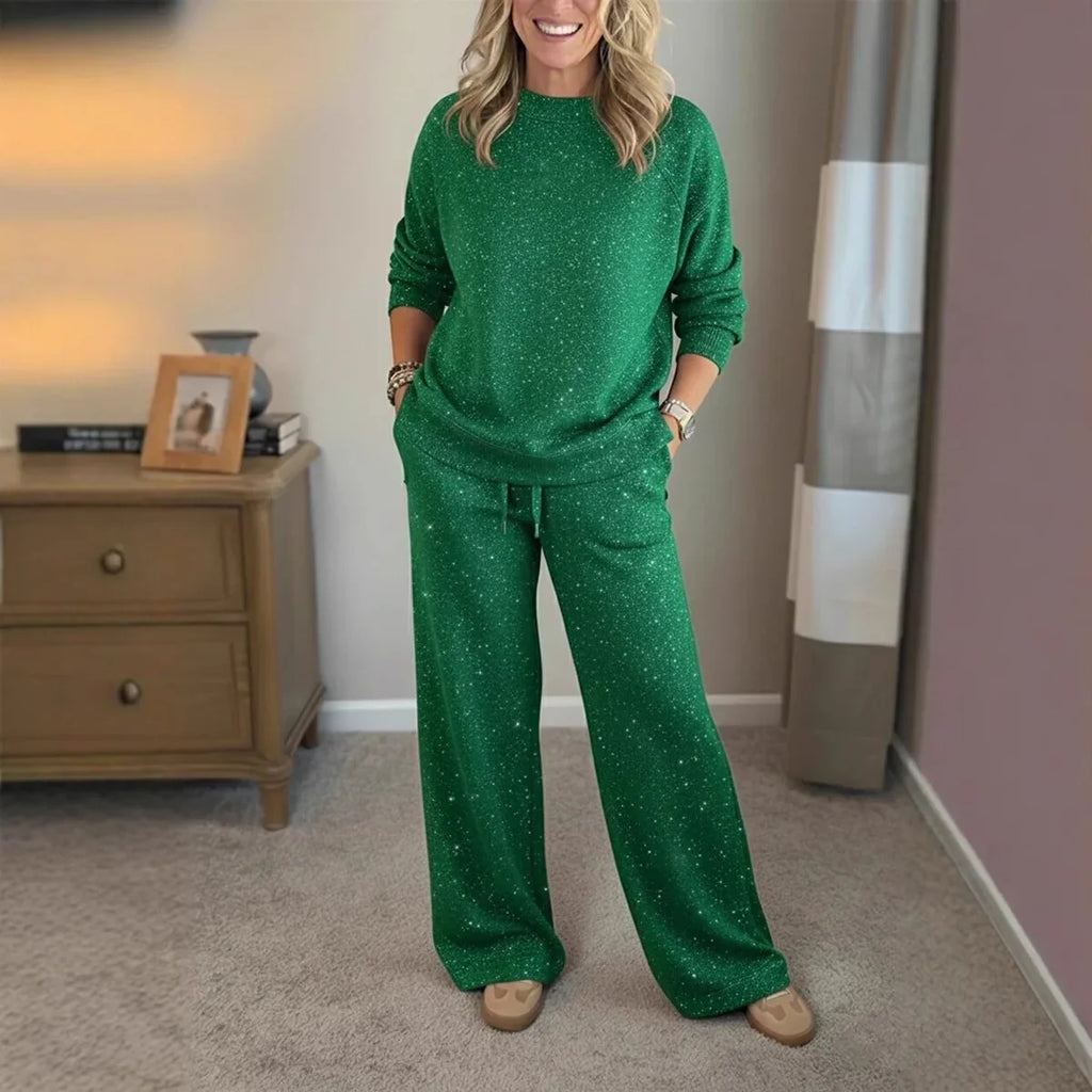 Autumn Winter Women Two Piece Set O Neck Long Sleeve Sweatshirt Drawstring Pants Suit Female Printed Christmas Outfits