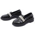 Fashion Pearls Decor Platform Loafers Women College Style Thick Heels Pu Leather Shoes Woman Plus Size 43 Student Shoes Female