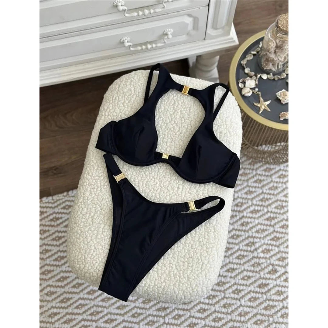 3PCS With Skirt Underwired Cut Out Bikini Women Swimwear Female Swimsuit Three-pieces Bikini Set Bather Bathing Suit Swim V7733