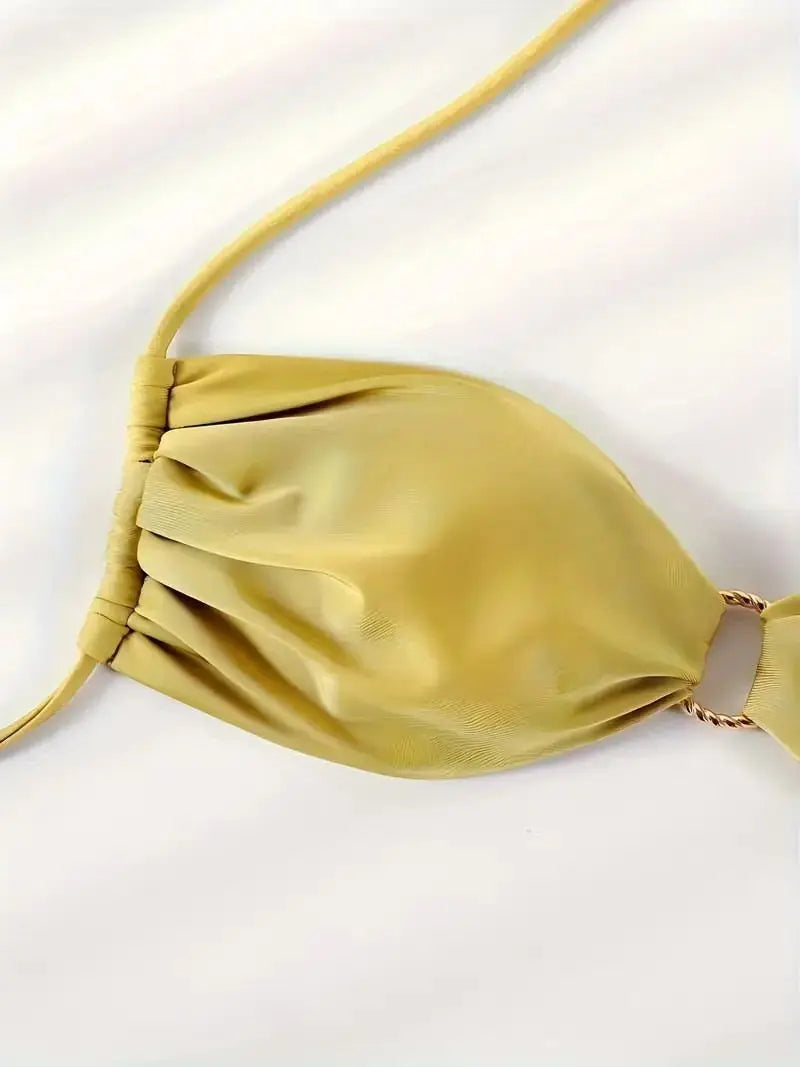 2026 Halter Bikinis Women Padded Swimwear Female Sexy Ring Linked Swimsuit Solid Bathers Bathing Swimming Swim Suit Beachwear