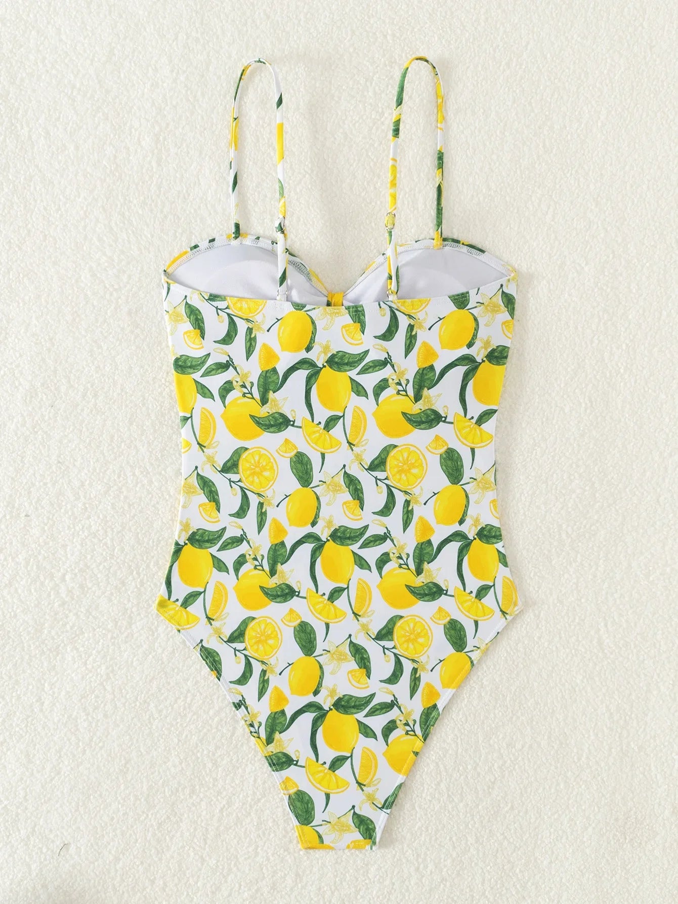 2026 New Yellow Fruit Print Bikini Suspender Backless Sexy One Piece Swimsuit High Waist Hollow Out Beach Vacation Bathing Suit