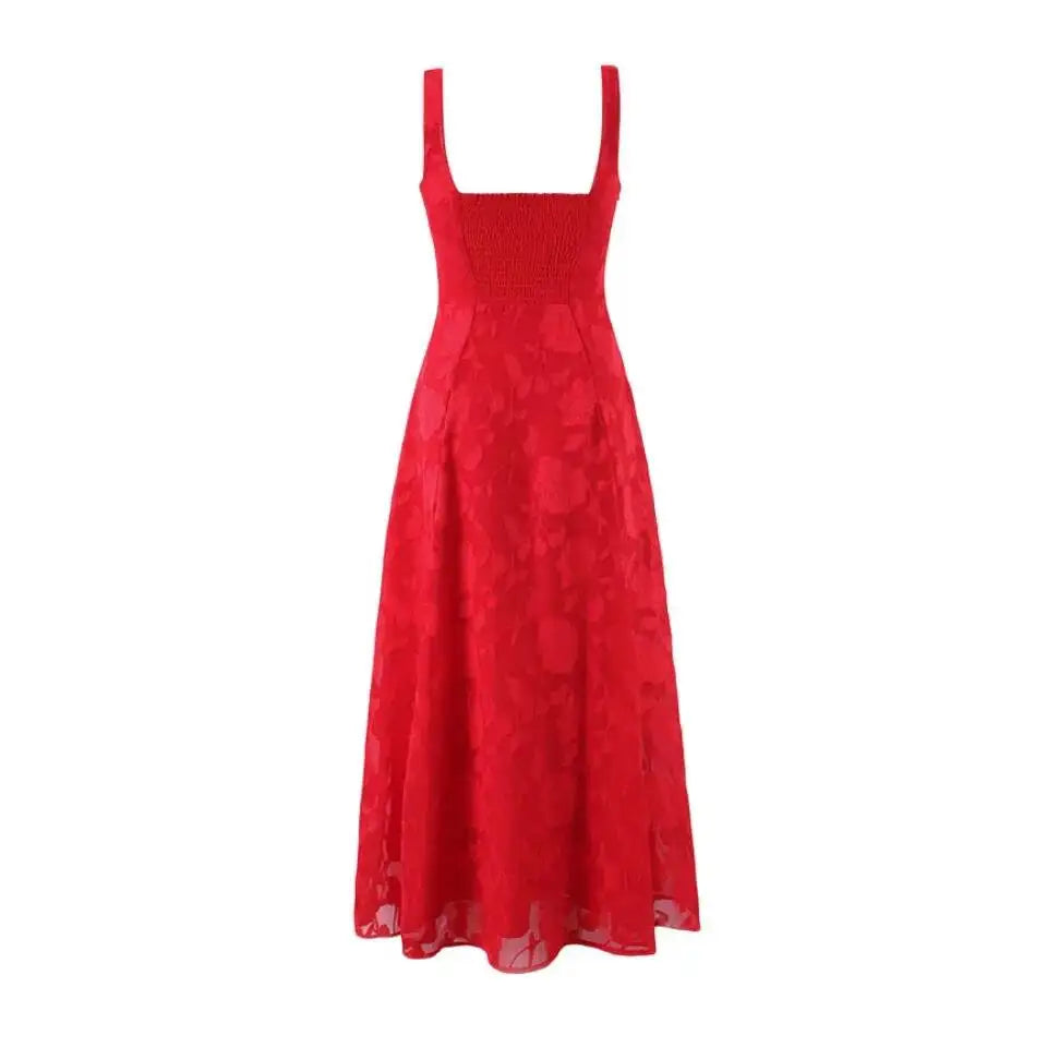 French Style Square-neck Strapless Long Dress With A Large Hem Designed With Cut-out Details Slim Fit Waist-cinching Casual 515K