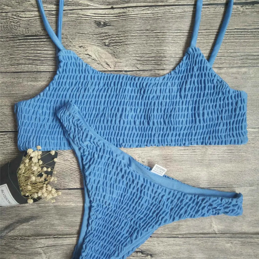 Sexy Wrinkled Butterfly Printed Bikini Female Swimsuit Women Swimwear Two-Pieces Bikini Set Bather Bathing Suit Swim Lady V713