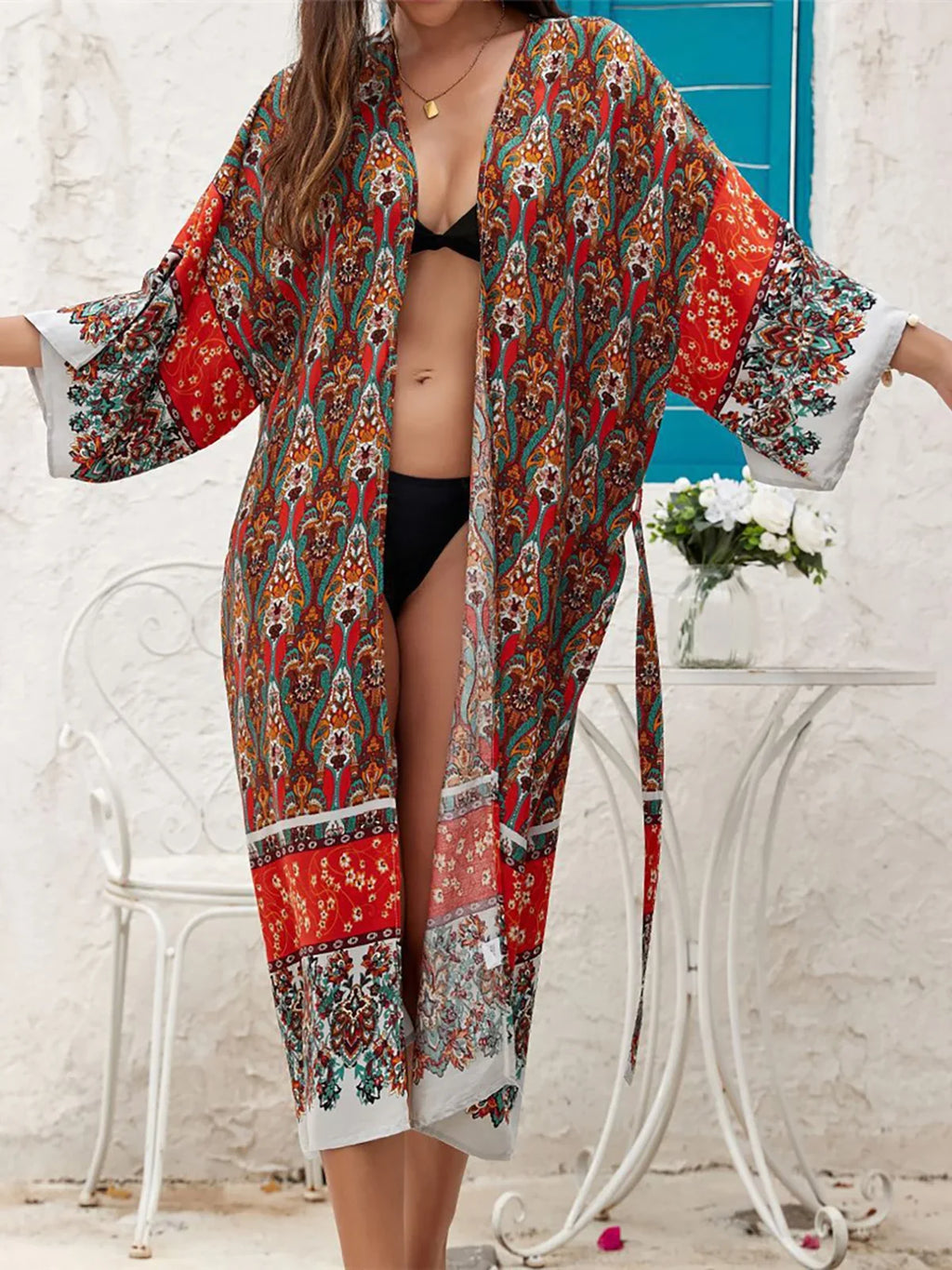 Printed Long Sleeve Crochet Knitted Cardigan Tunic Beach Cover Up Cover-ups Beach Dress Beach Wear Beachwear Female Women K7203