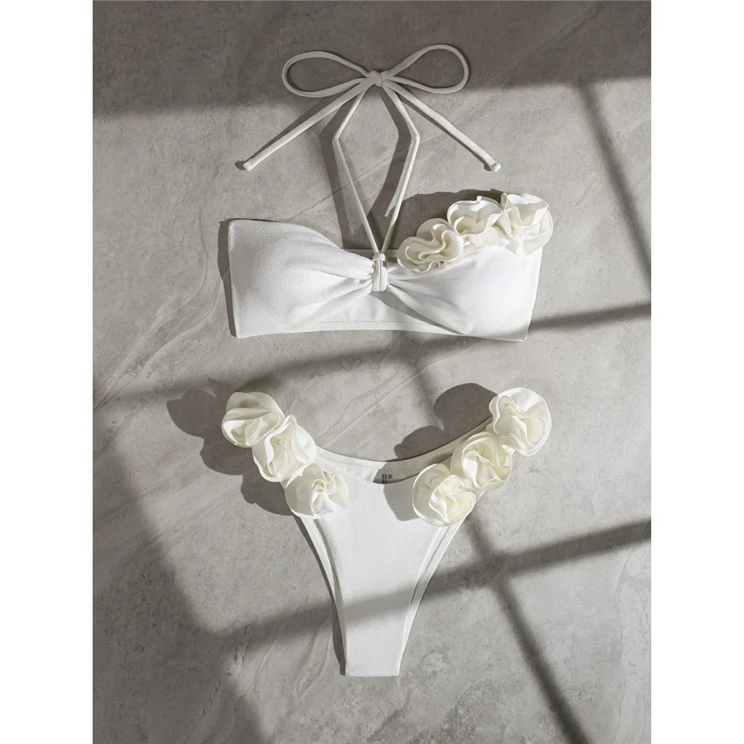 2025 Sexy 3D Flowers Halter Brazilian Bikini Women Swimwear Female Swimsuit Two-pieces Bikini set Bather Bathing Suit Swim K5236