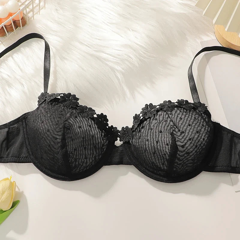 Women's Lingerie sexy bra polka dot thin style translucent flower sweet style lingerie push up braissereMR2639
