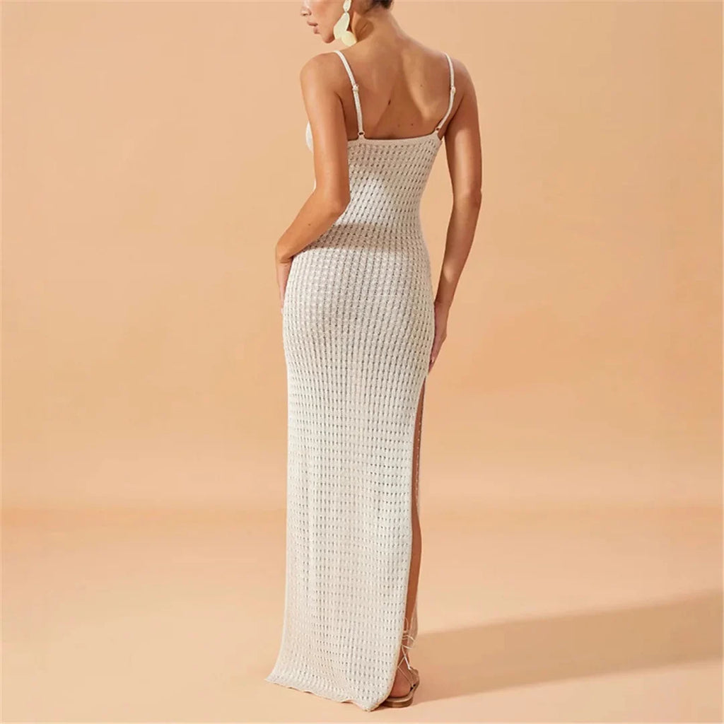 V Neck Sleeveless Hollow Out Crochet Knitted Tunic Beach Cover Up Cover-ups Beach Dress Beach Wear Beachwear Female Women V7212