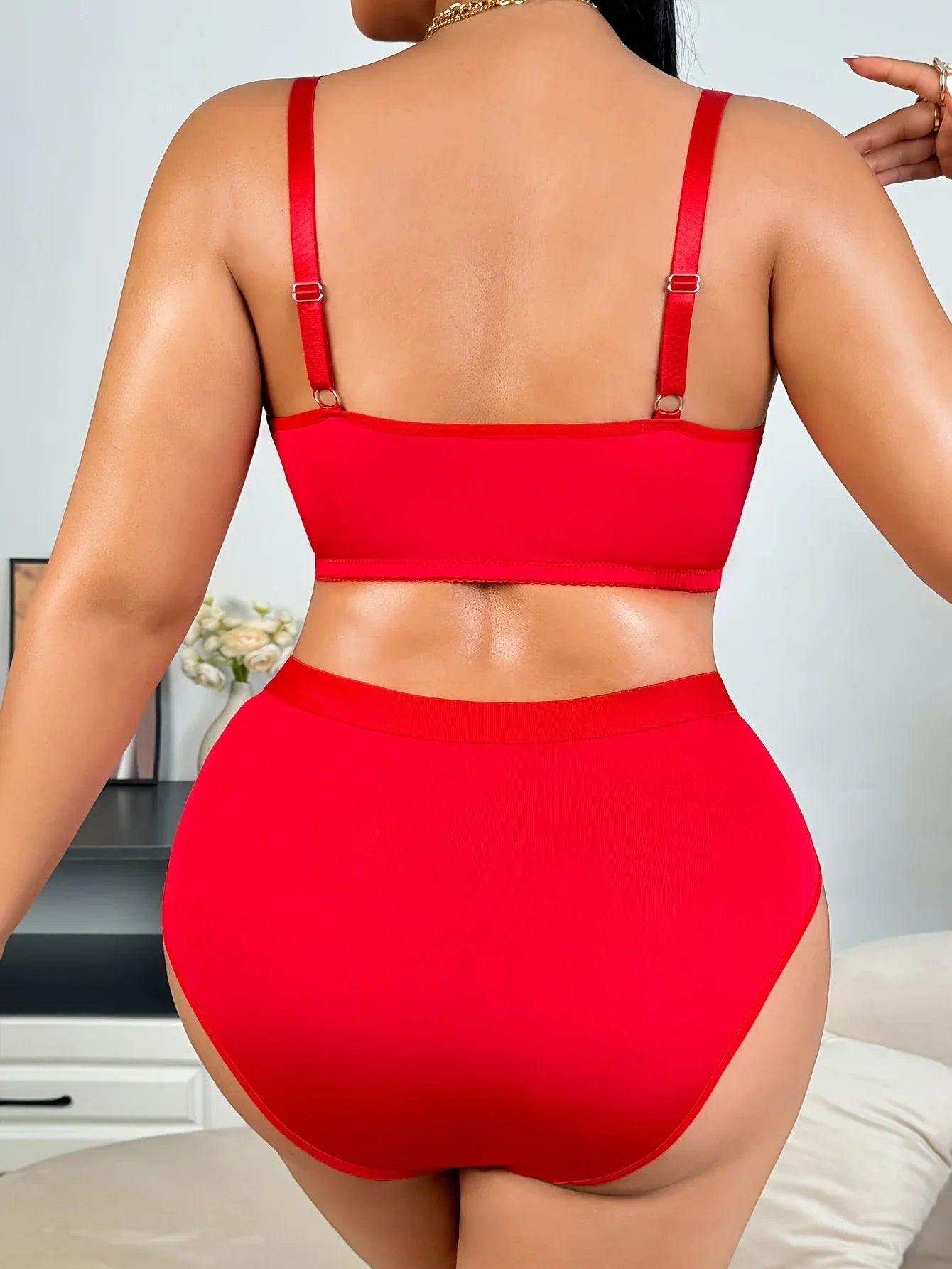Plus Size Front Closure Lingerie Set, French Lace Sweet & Sexy Bra, Alluring Underwear Outfit