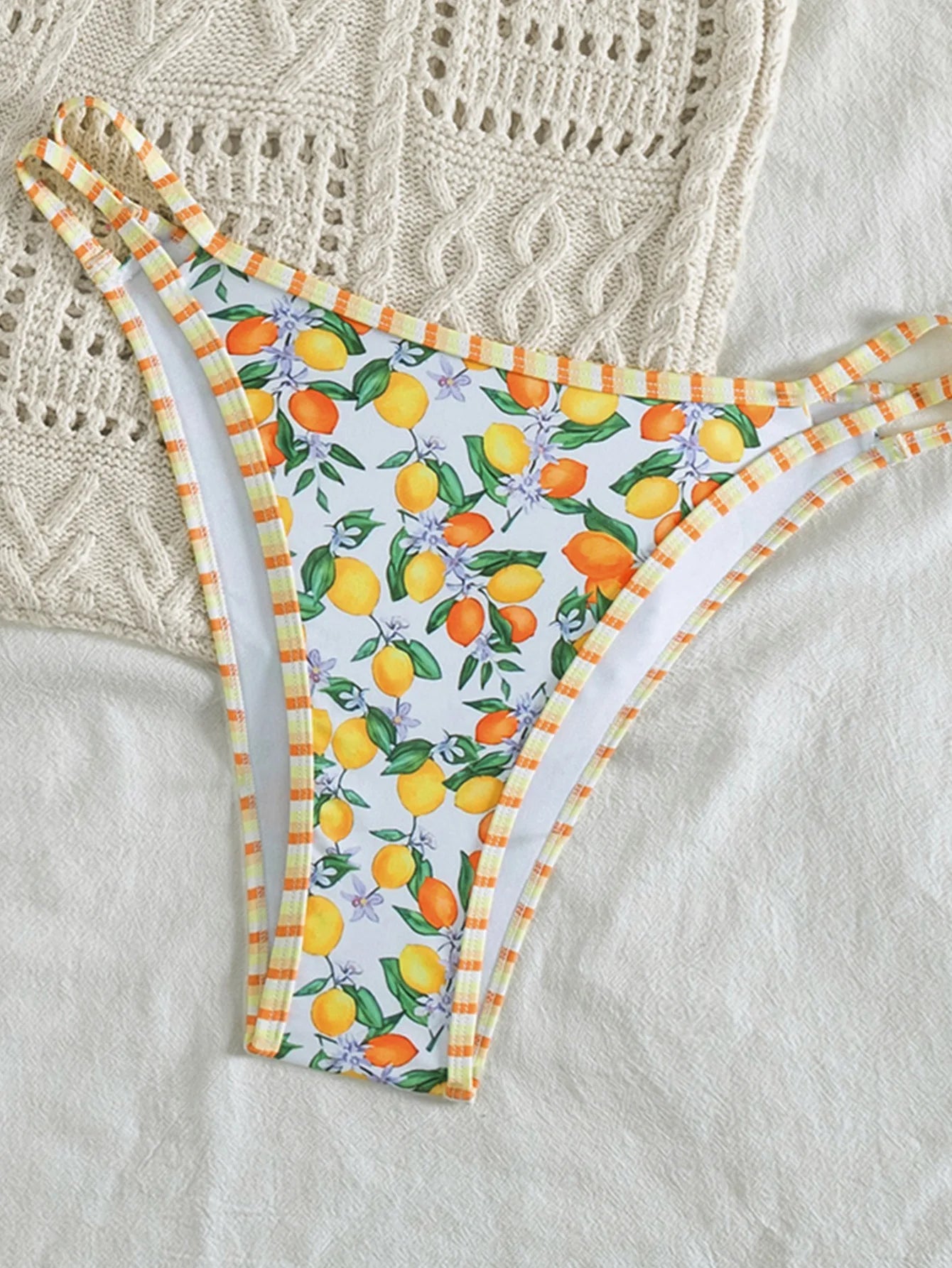 Sexy Orange Print Micro Bikini 2026 Women Double Strap Push Up Bra Hollow Out Thong Swimsuit Beach Bathing Suit Holiday Swimwear