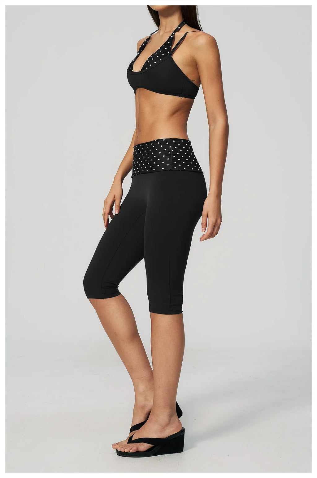 Summer Polka Dot Yoga Sets Women Hanging Neck Shockproof Sports Bra Fitness Suit Folding High Waist Mid Pants Gym Tracksuit