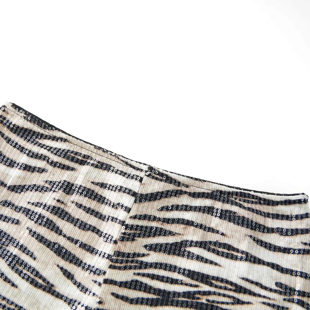 Women's Summer Hot Shorts Zebra Print Low Waist Sequin Short Pants Streetwear for Party