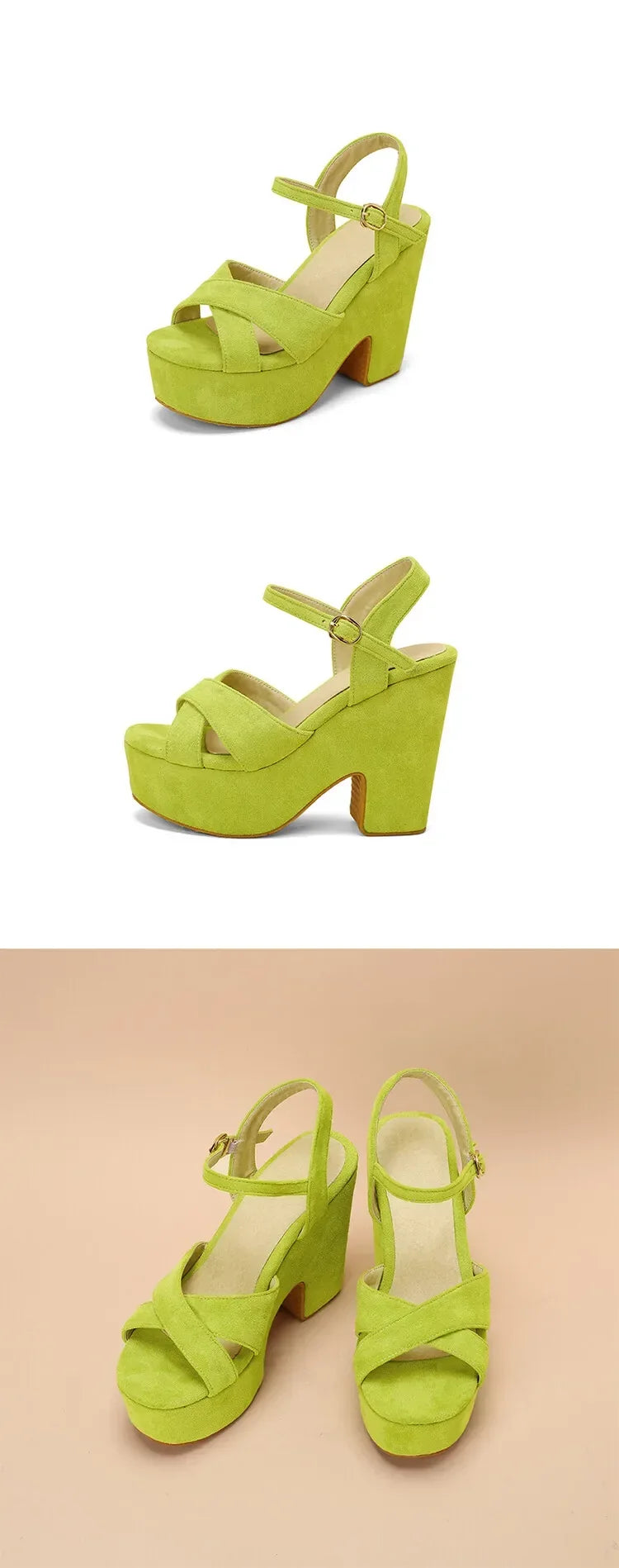 Plus Size Shoes for Women Summer Fashion Candy Colors Buckle Strap High Heel Peep Toe Wedges Sandals Casual Women Beach Shoes