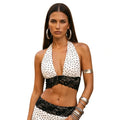 Women's Summer Halter Neck Vest Elegant Dot Print Sleeveless Open Back Crop Tops for Party Daily Wear