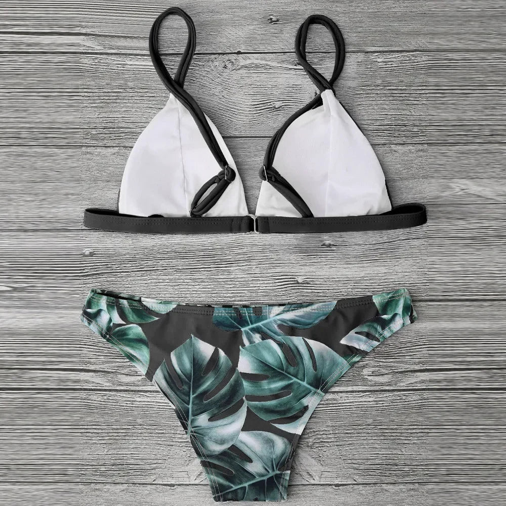 Leaves Print Bikinis Set For Women Swimwear 2024 Padded Push-Up Beachwear Bather Bathing Set Beachwear Summer Bikini Set Femme