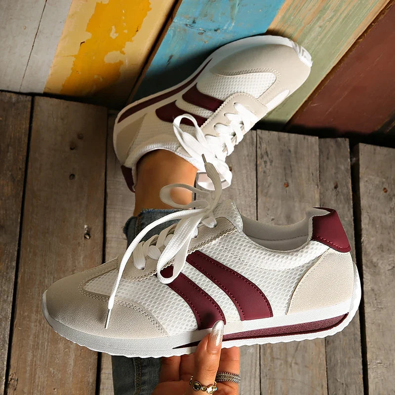 Spring Autumn Patchwork Women's Sneakers 2025 New Striped Platform Spprt Sneakers Women Comfort Plus Size Non Slip Running Shoes