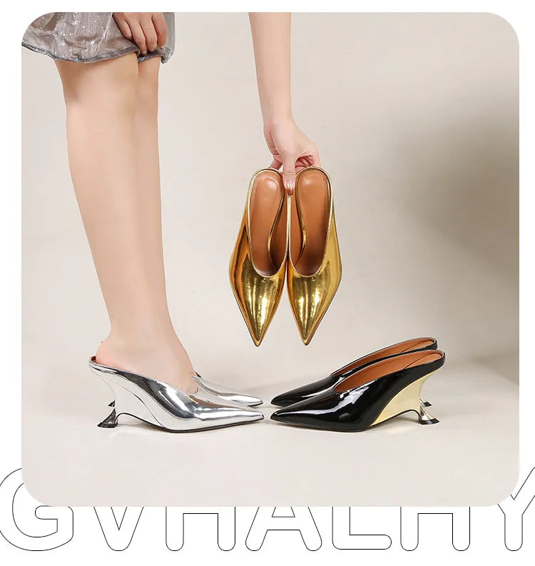 Design Fashion Platform Wedges High Heels Mule Women Slippers Concise Shallow Pointed Toe Party Dress Ladies Shoes 2026