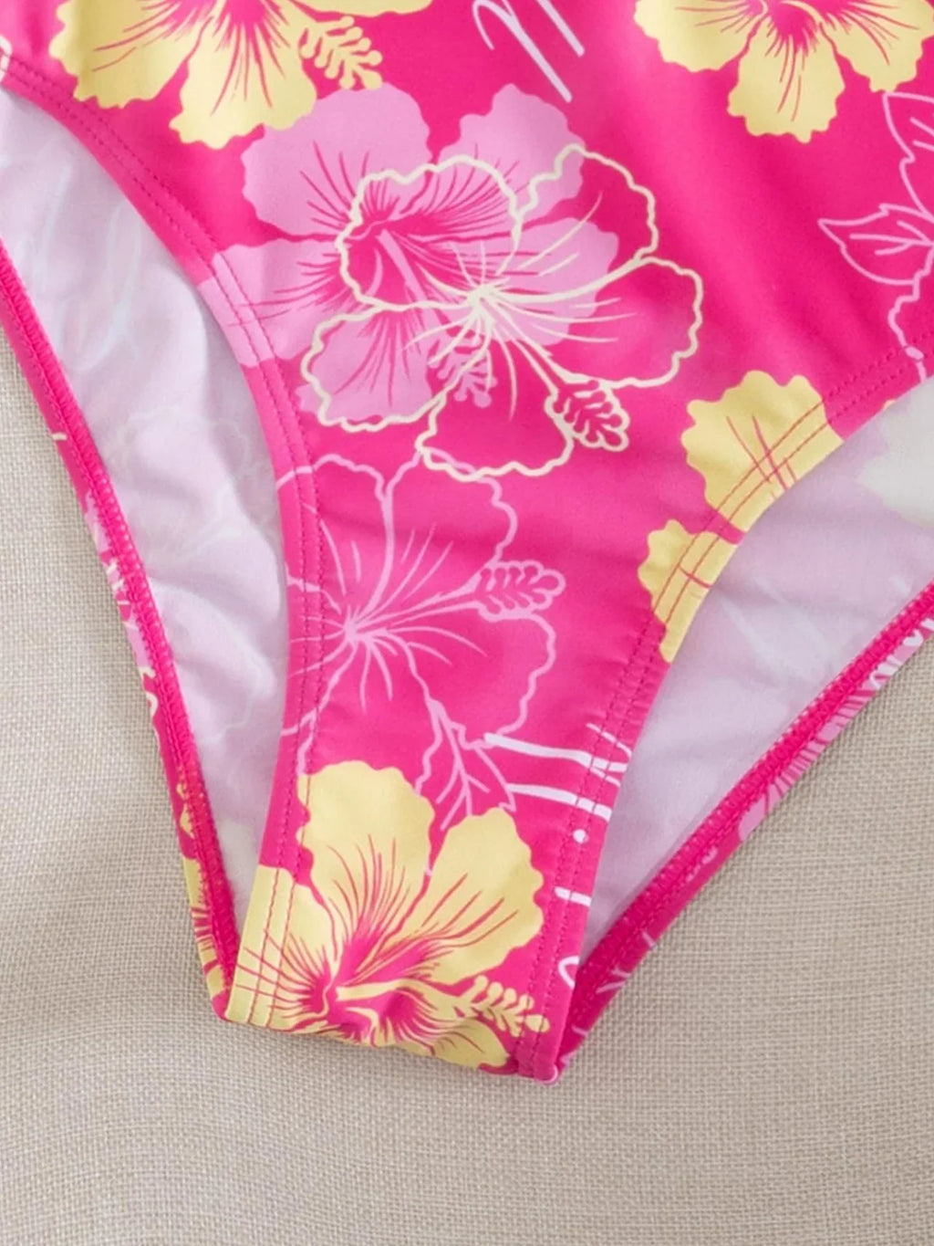 Vintage Pink Floral Print Bikini Set 2026 Swimwear Women Drawstring Side Push Up Tank Top High Waist Short 2 Piece Swimsuit
