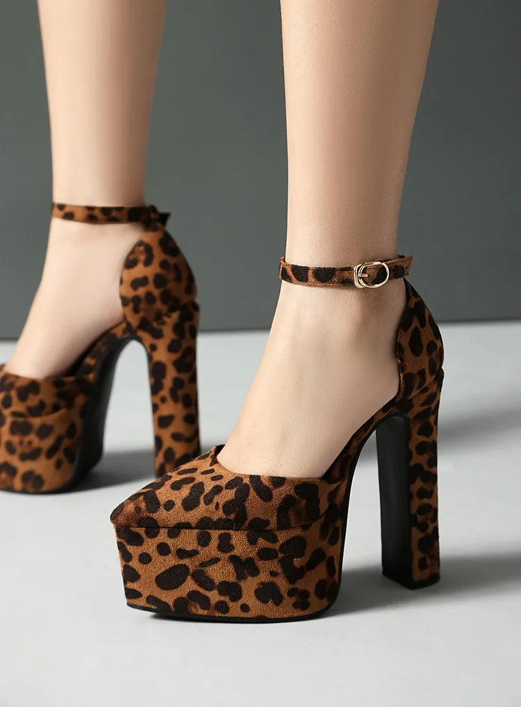 NASBAVI High Heeled Women's Sandals Buckle Pointed Toe Leopard Platform Shoes Woman Spring Design Sexy Elegant Gladiator Sandals