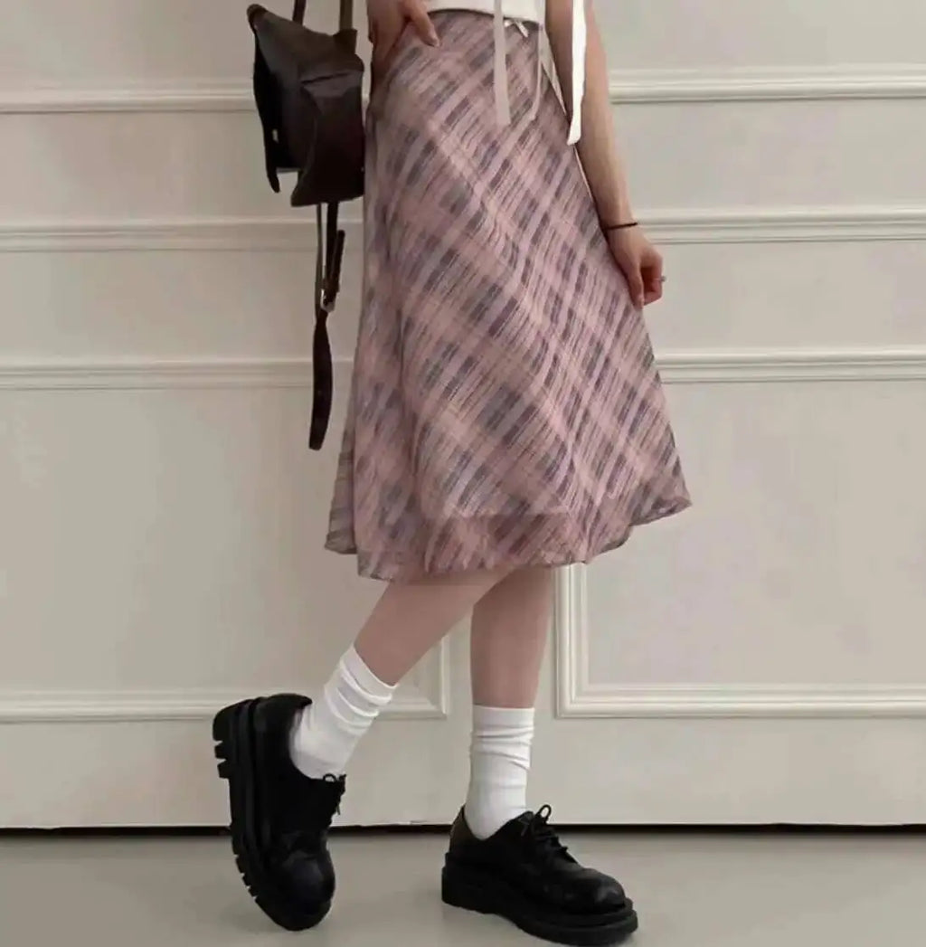 Sweet Skirts Chic Plaid Mini Skirt High Waist A-Line Korean Sle Commute Spring New Arrival Women's Fashion Mid-Length Skirts I3G