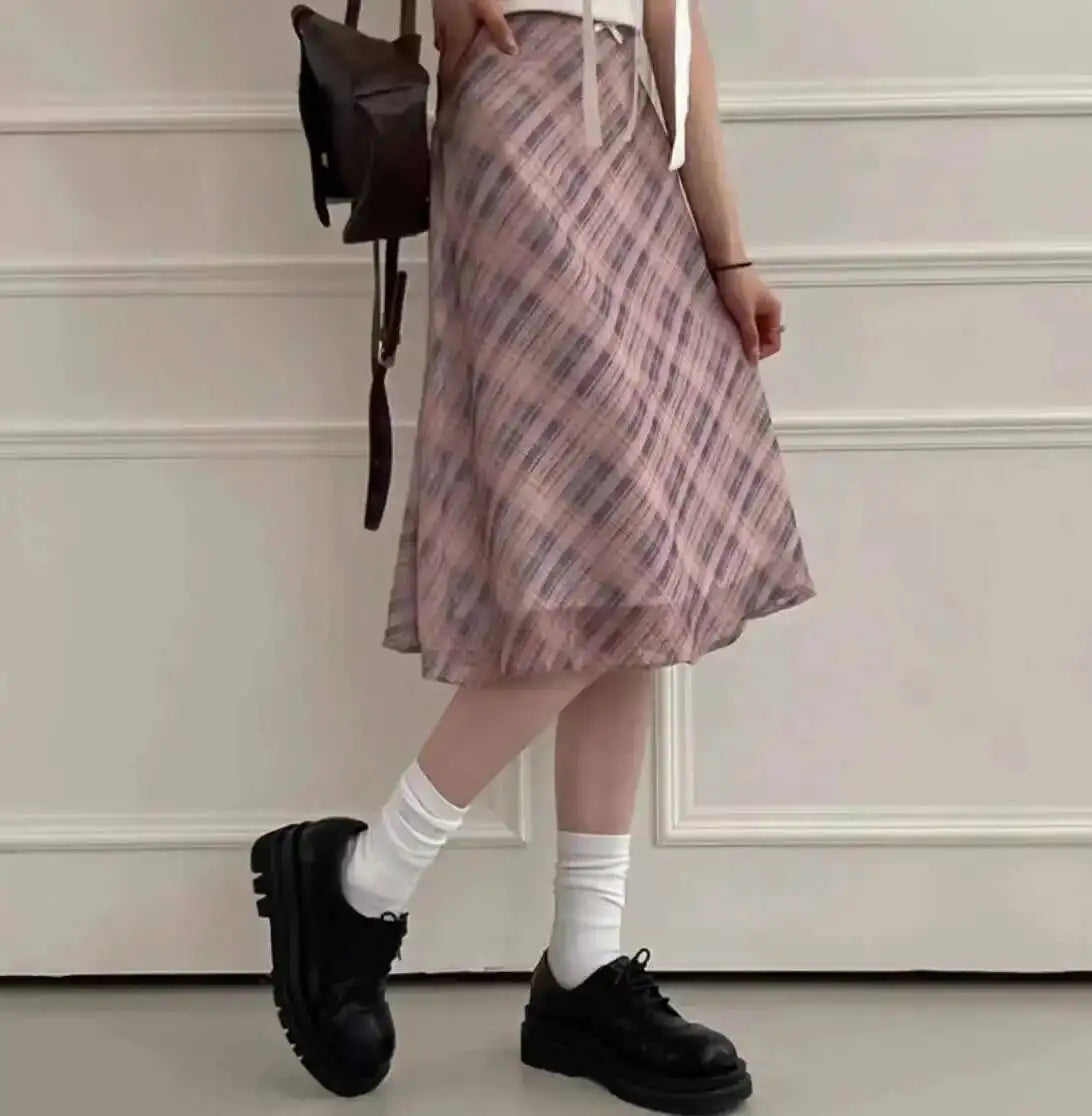 Sweet Skirts Chic Plaid Mini Skirt High Waist A-Line Korean Sle Commute Spring New Arrival Women's Fashion Mid-Length Skirts I3G