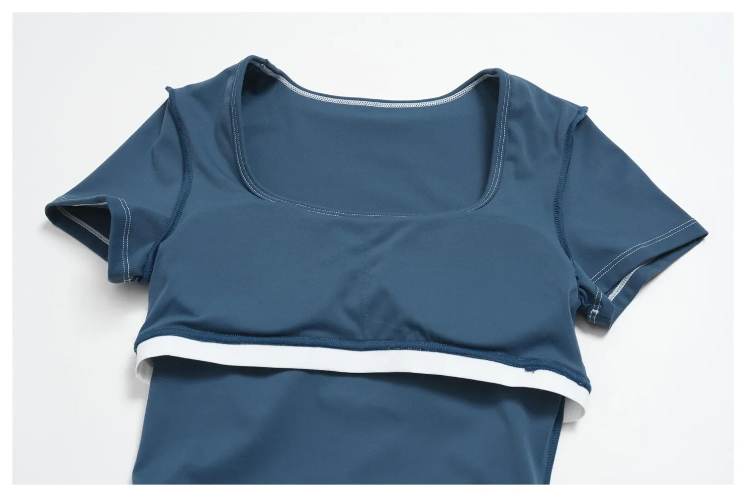 2PC Color Contrast Yoga Suit Women Short Sleeve Square Collar Slim Sports Top Fitness Suits Outdoor Exercise Leggings Tracksuit