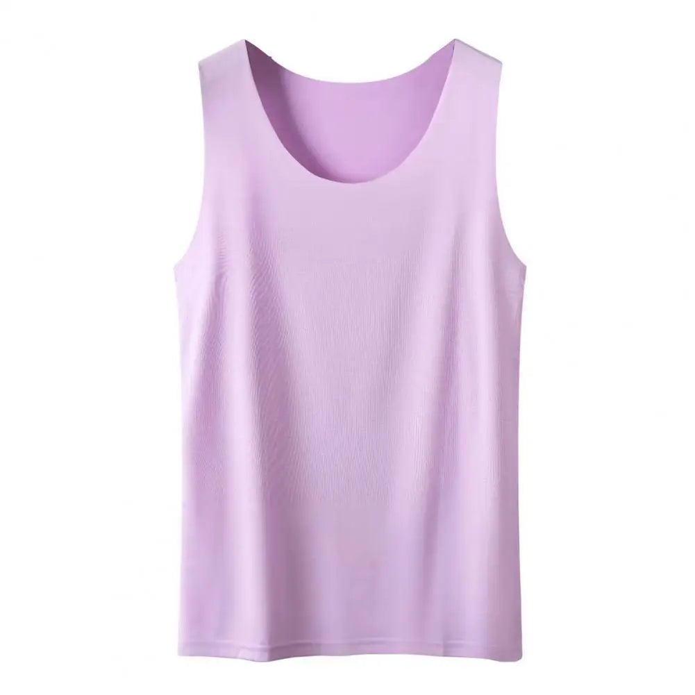 Women Bottoming Vest Sleeveless Ice Silk Seamless Stretchy Round Neck Dry Dry Cooling Camisole Summer Office Vacation Basic Top