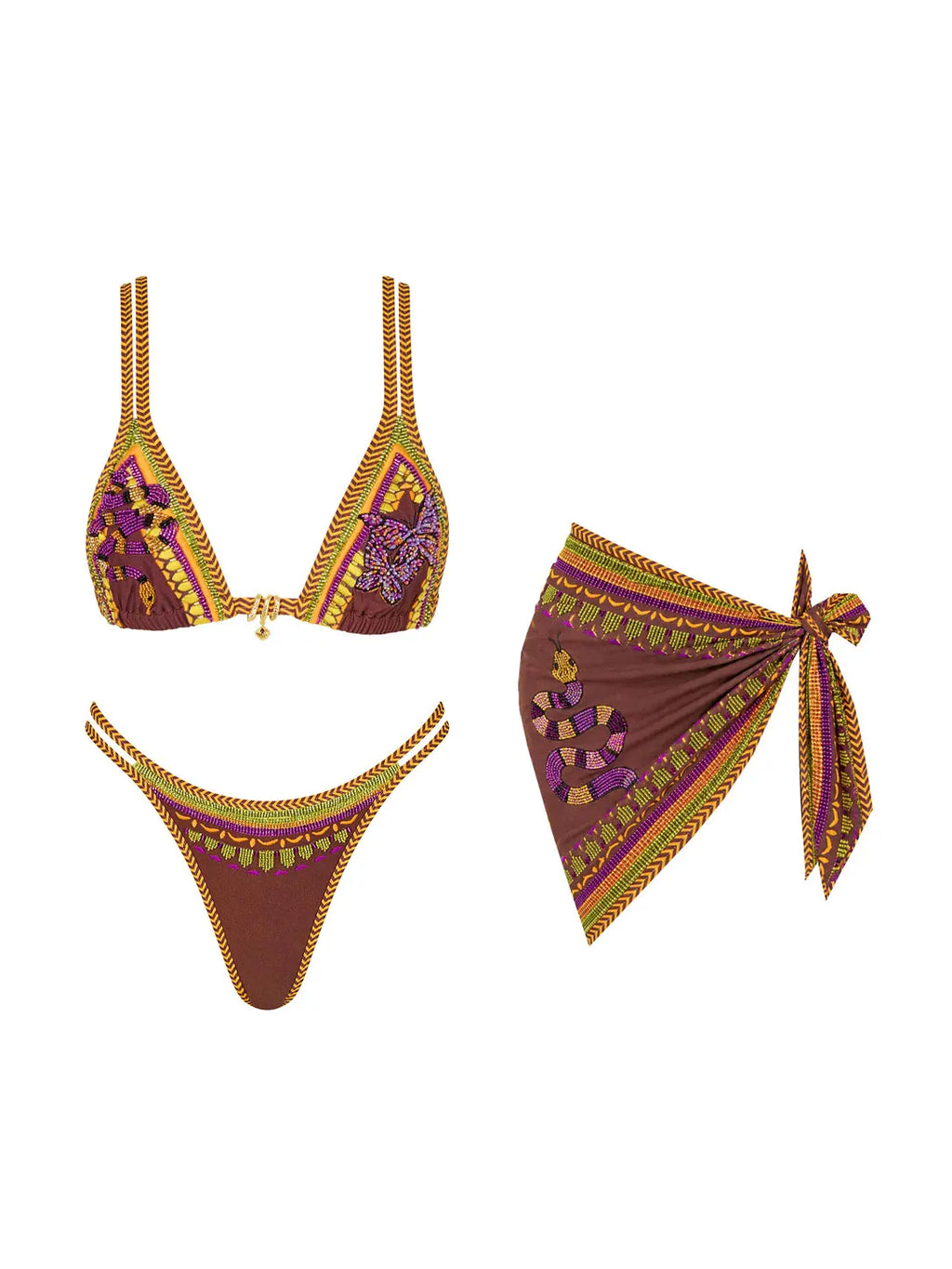 Sexy Snake Butterfly Printed Bikini With Skirt Women 3Pcs Swimwear Fashion Lady Low Waist Biquini Bathing Suit Female Beachwear