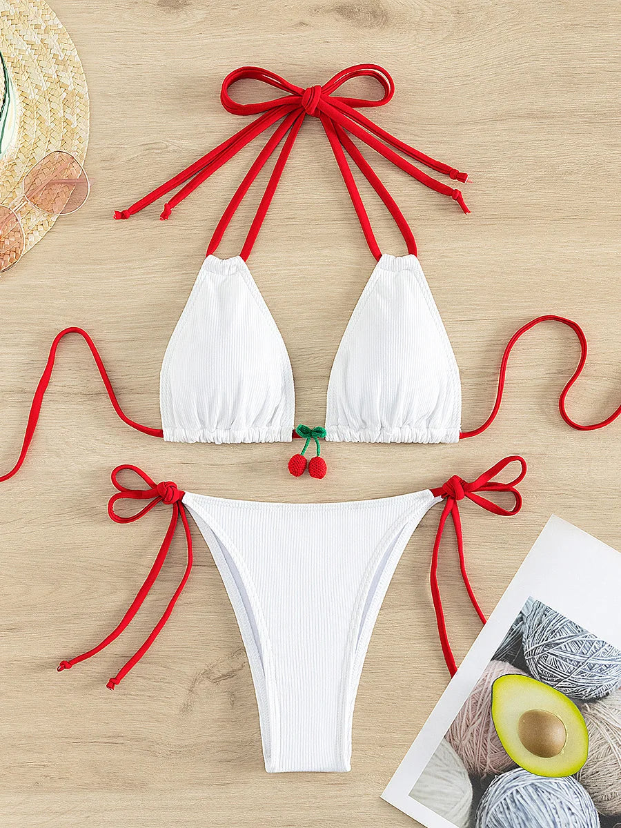 Strawberry Designer Bikini Women White Contrast Bikin Micro Swimsuit Two Pieces Bikini Set Brazilian Bathing Suit Thong Swimwear