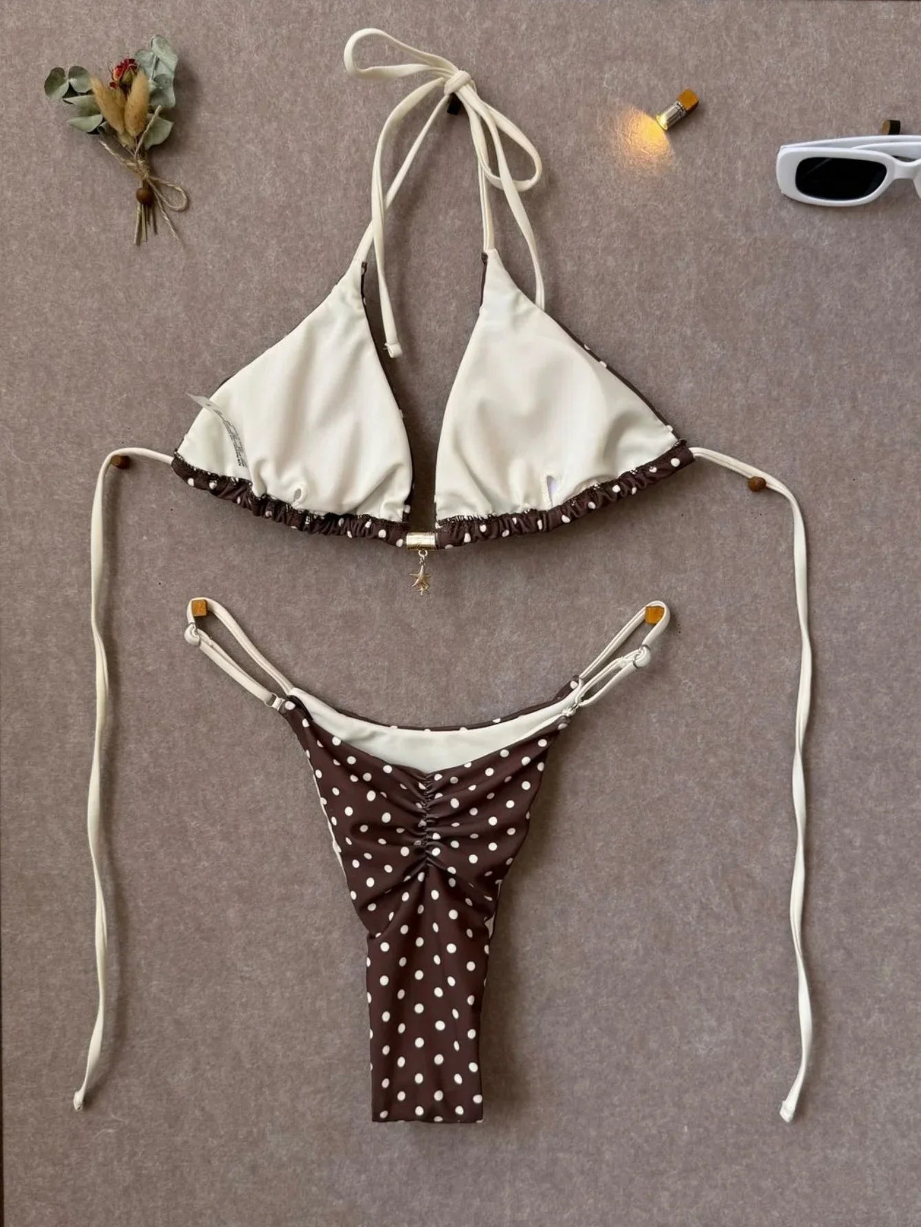 Sexy Pink Polka Dot Print Patchwork Micro Bikini 2026 Women Halter Push Up Bra Triangle Swimsuit Summer Bathing Suit Swimwear