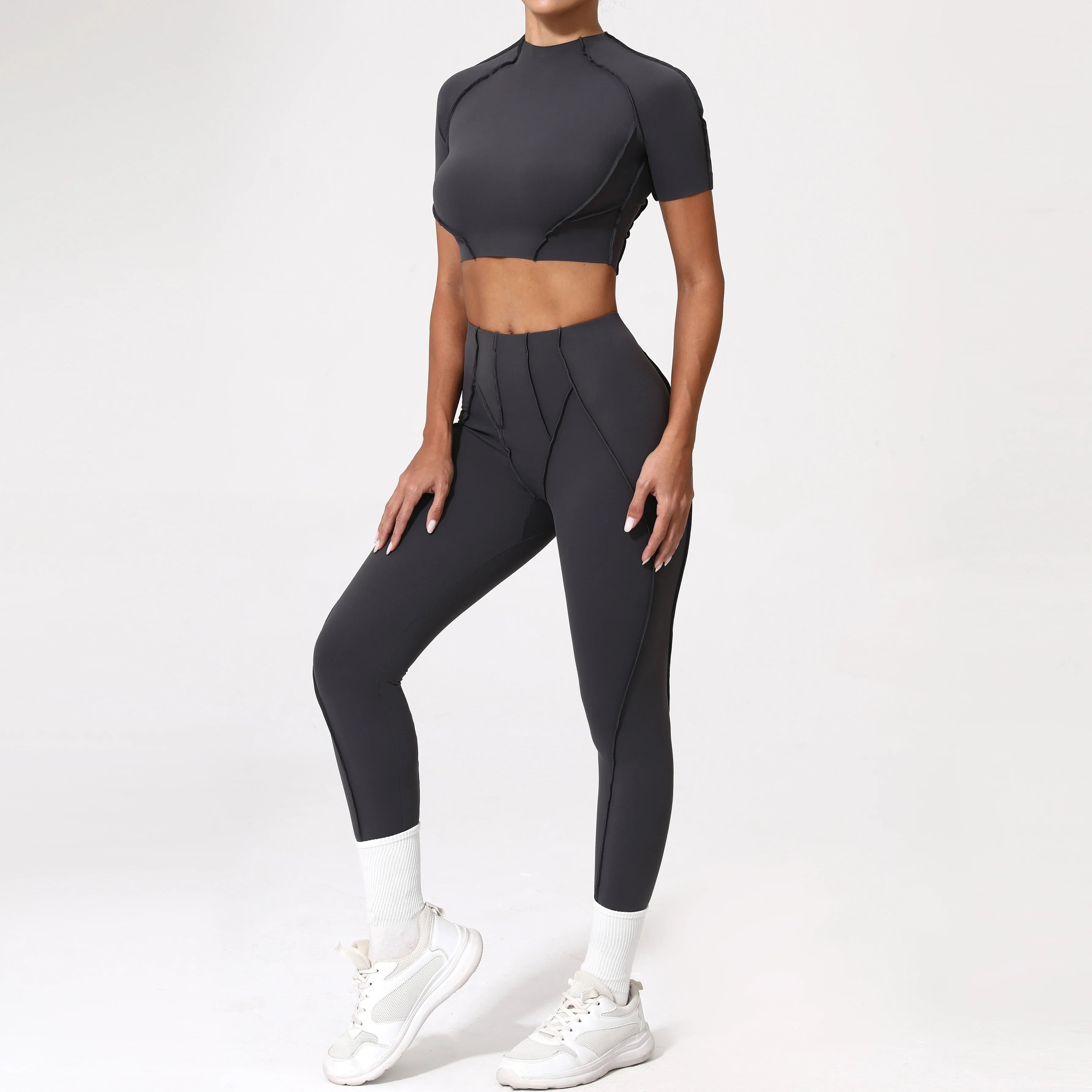2PCS Yoga Suit Sports Set Women Quick-Drying Gym Set Women Tracksuit Running Workout Long Sleeve Sports Shirt Yoga Clothing