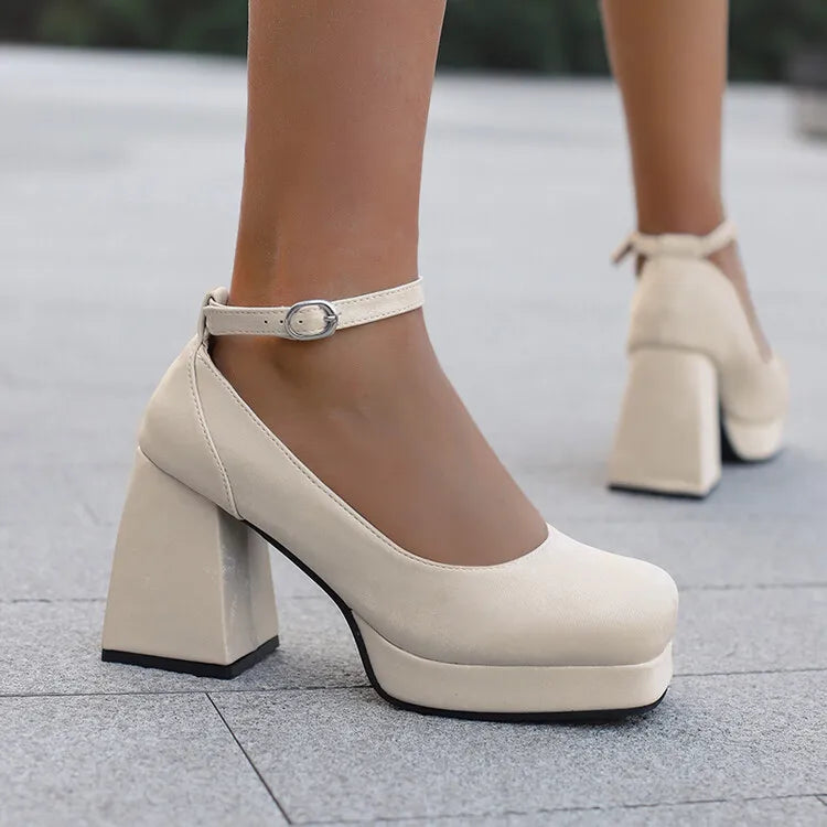 2026 Spring Style Suede Women's Thick-Soled High Heels with Ankle Buckles Women's High Heels Sizes 34 - 48