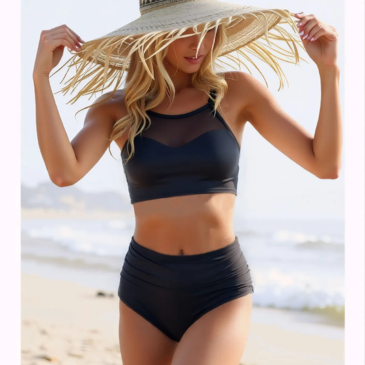 2026 Sexy Strappy Bikini High Waist Swimsuit Women Black Mesh Swimwear Female Bathers Bathing Swimming Suit Padded Beachwear