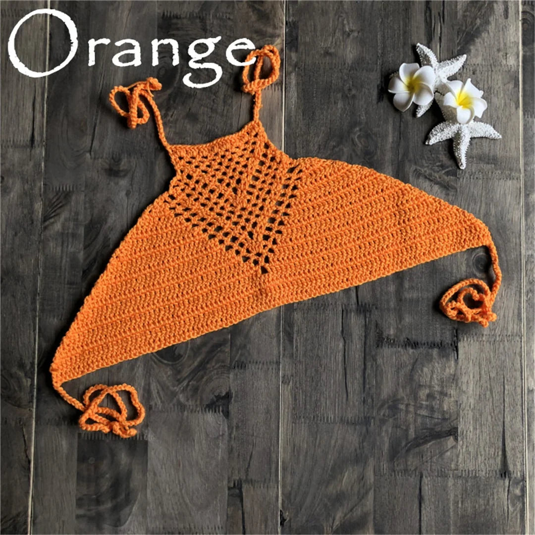 6 Colors Crochet Knitted Halter Bikini Top Female Swimsuit Women Swimwear Bather Bathing Suit Swim Hollow Out Beach Top V4192