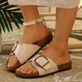 Metal Buckle Flat Heel Slippers Women 2026 Summer Platform Non Slip Beach Sandals Woman Plus Size 43 Open Toe Cork Slides Flats