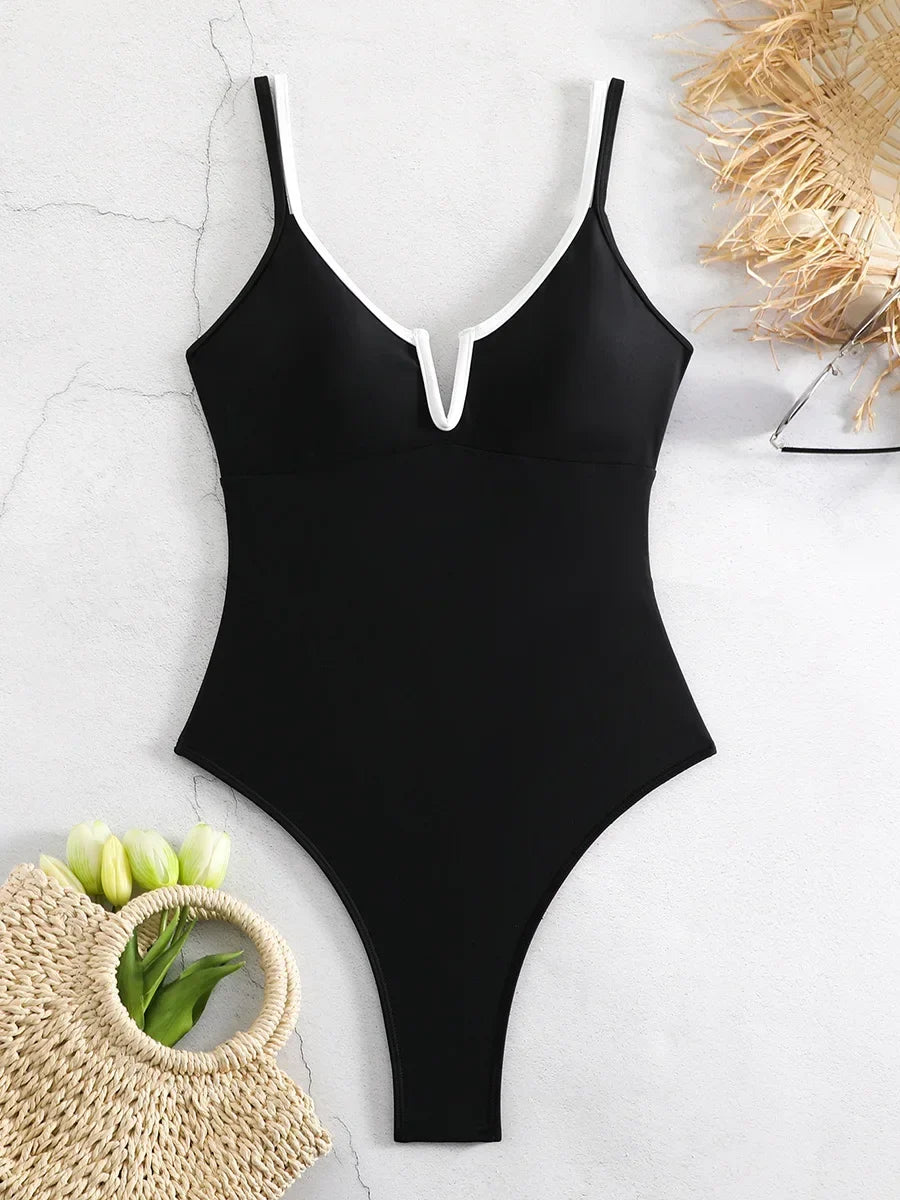 2026 Splicing Underwired V-Bar Women Micro Thong Swimwear One Piece Swimsuit Female Backless Monokini High Cut Bathing Suit Swim