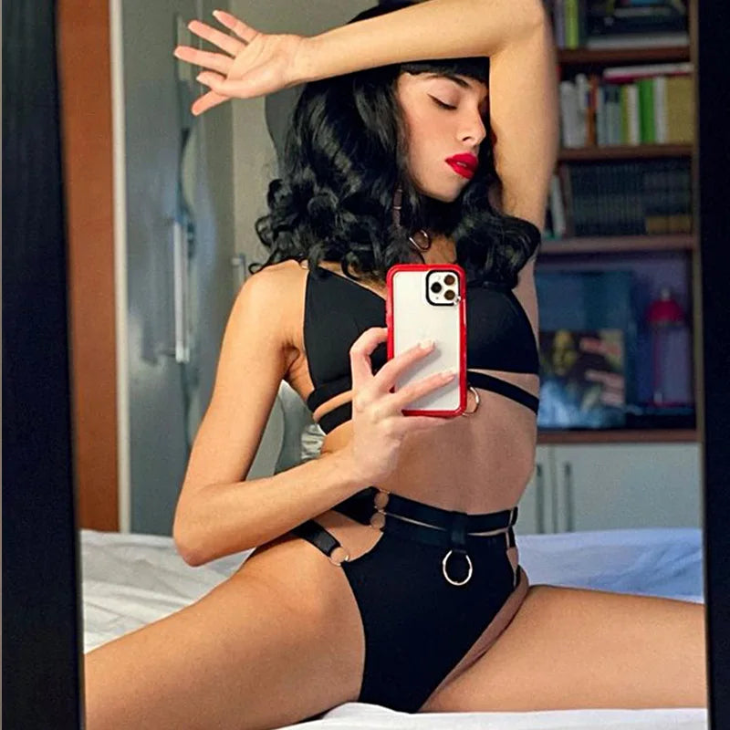 2-Piece Bra Set Women Wireless Bra + High Waisted Panty Bandage Underwear Set Ladies Ring Sexy Lingerie Set Erotic Intimates
