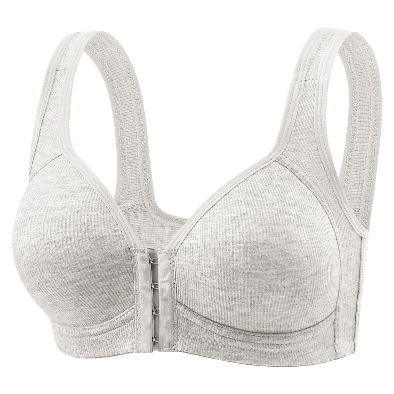 Women's Bra Wire-Free Front Closure Solid Color Full Coverage Fixed Cups More Considerate for Middle-Aged And Elderly Individual
